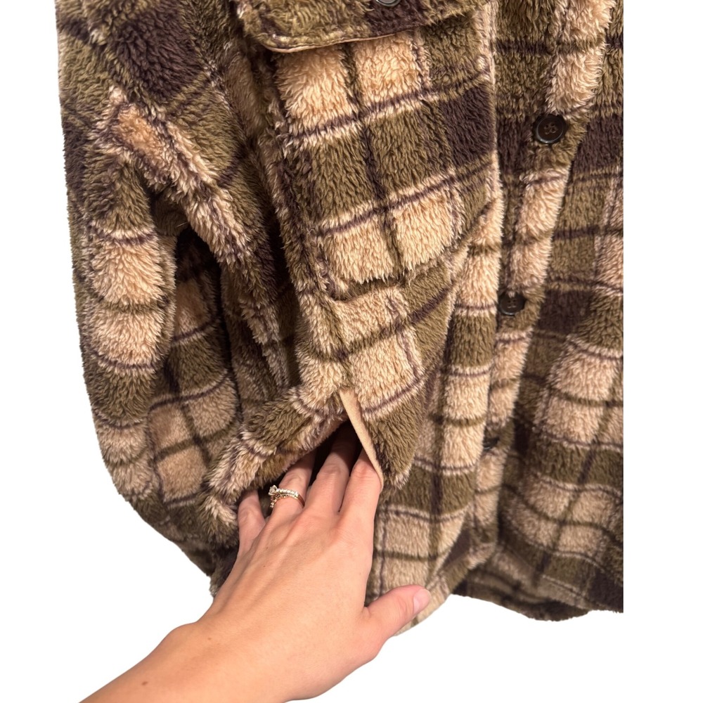 PacSun Homecoming Plaid Button Down Sherpa Shacket Jacket Oversized Size M-L - Picture 7 of 10